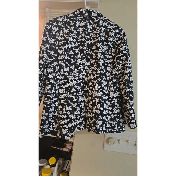 Banana Republic Floral Cherry Blossom Woven Blazer Black/White Lined WM SZ 10P - Picture 1 of 10